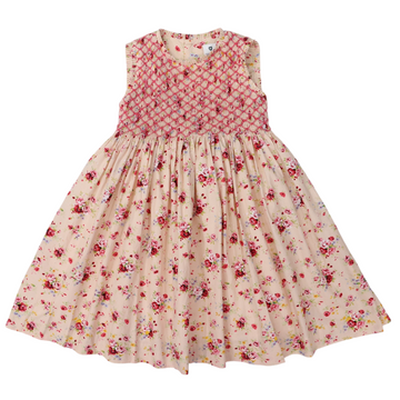 Hand Smocked Floral Dress Rose