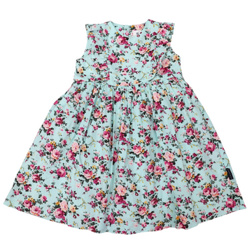 Floral Dress with frill Aqua