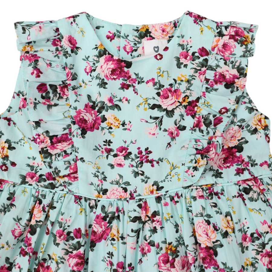 Floral Dress with frill Aqua