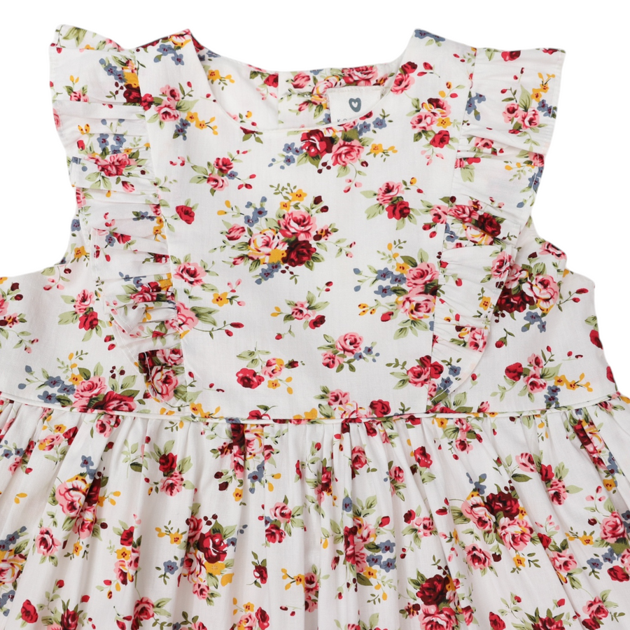 Floral Dress with frill White