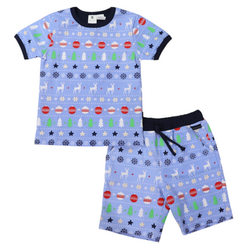 Cotton PJs Classic Xmas Print Blue