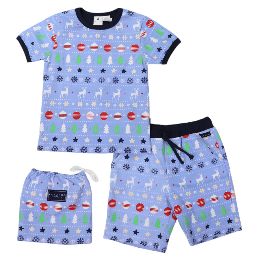 Cotton PJs Classic Xmas Print Blue