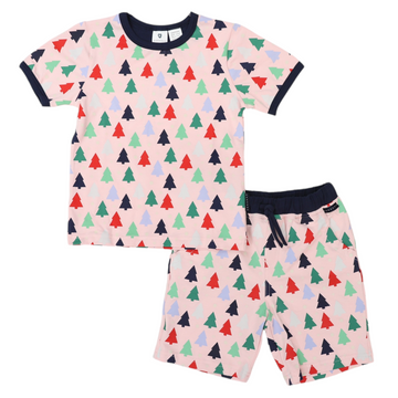 Cotton PJs Xmas Tree Print Pink