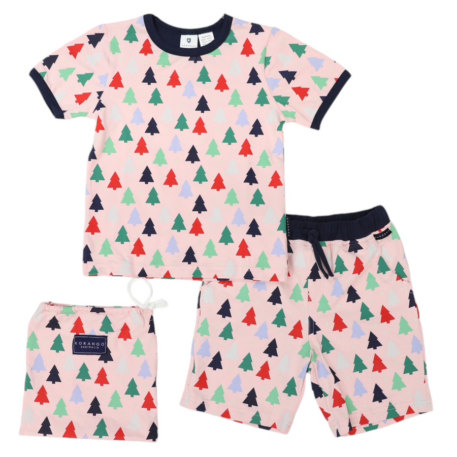 Cotton PJs Xmas Tree Print Pink