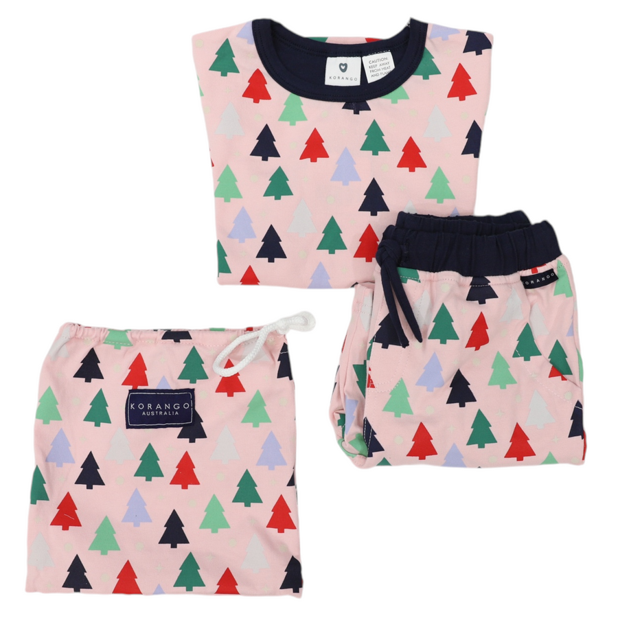 Cotton PJs Xmas Tree Print Pink