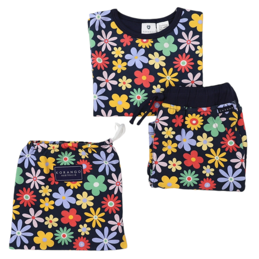 Cotton PJs Flower Print Navy