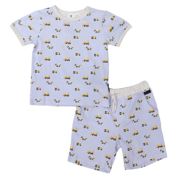 Cotton PJs Trucks and Diggers Print Blue