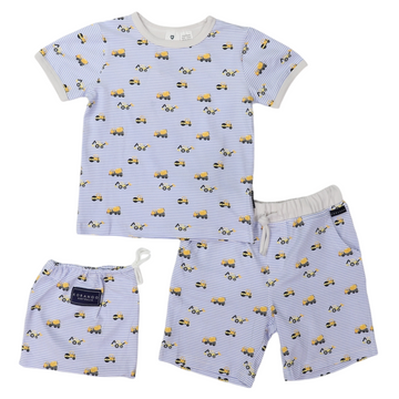 Cotton PJs Trucks and Diggers Print Blue