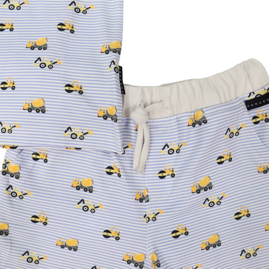 Cotton PJs Trucks and Diggers Print Blue