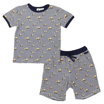 Cotton PJs Trucks and Diggers Print Navy