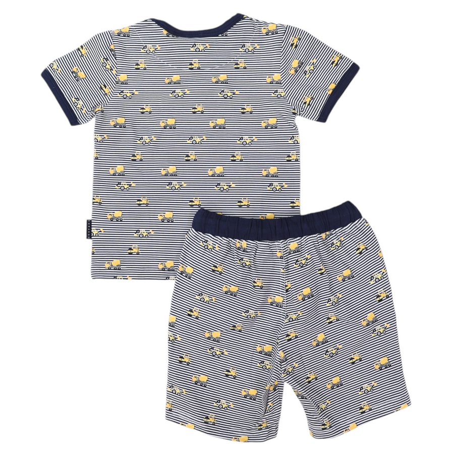 Cotton PJs Trucks and Diggers Print Navy