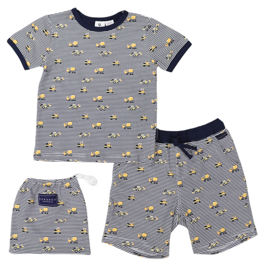 Cotton PJs Trucks and Diggers Print Navy