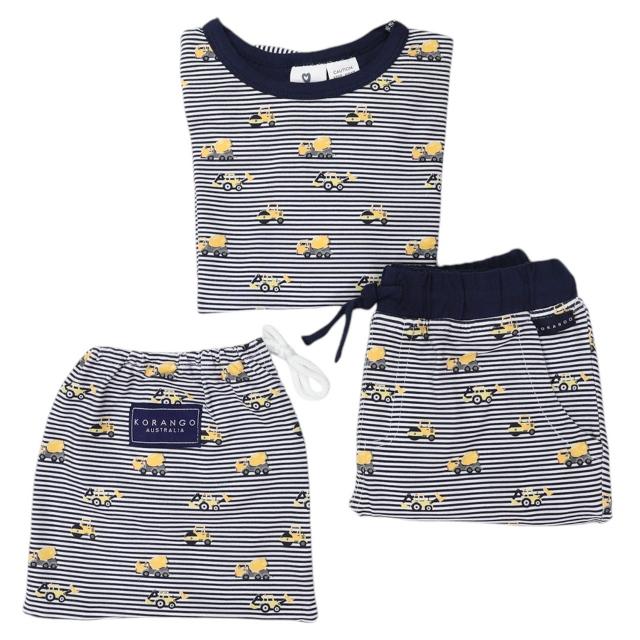 Cotton PJs Trucks and Diggers Print Navy