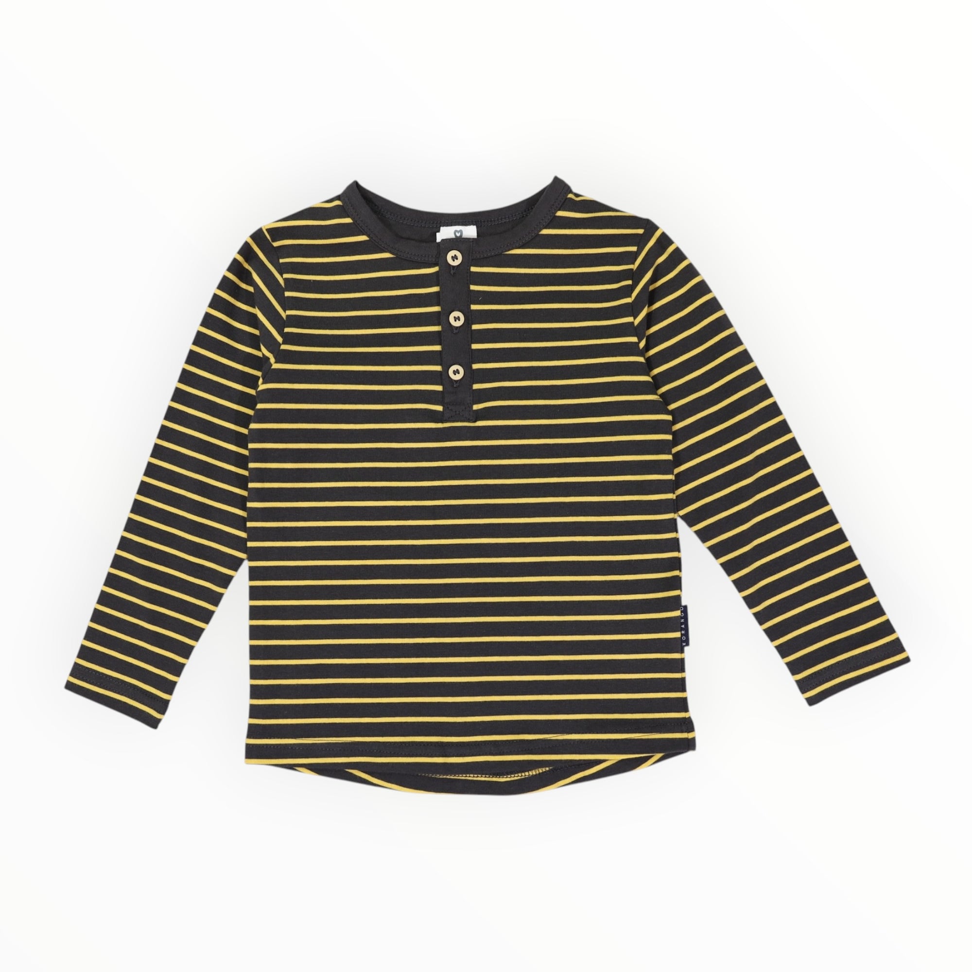 Striped Cotton Henley Top Charcoal