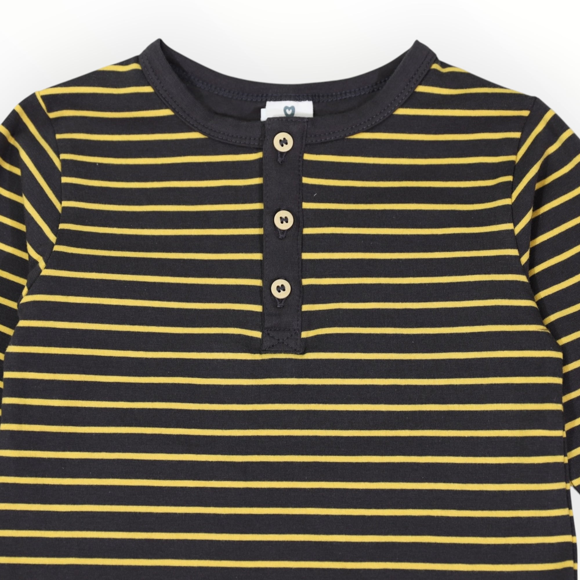 Striped Cotton Henley Top Charcoal