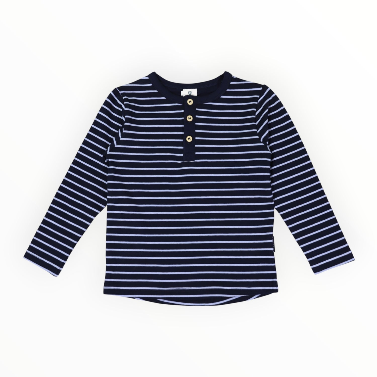Striped Cotton Henley Top Blue