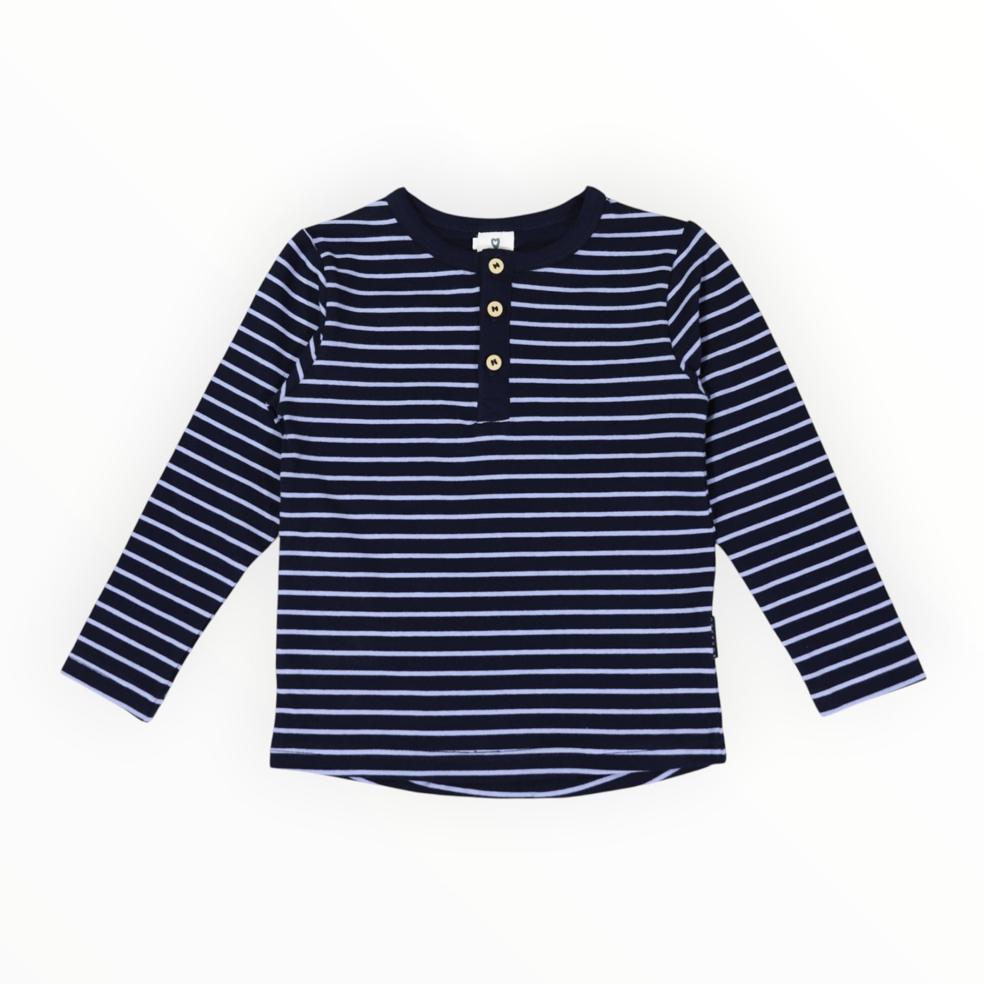 Striped Cotton Henley Top Blue