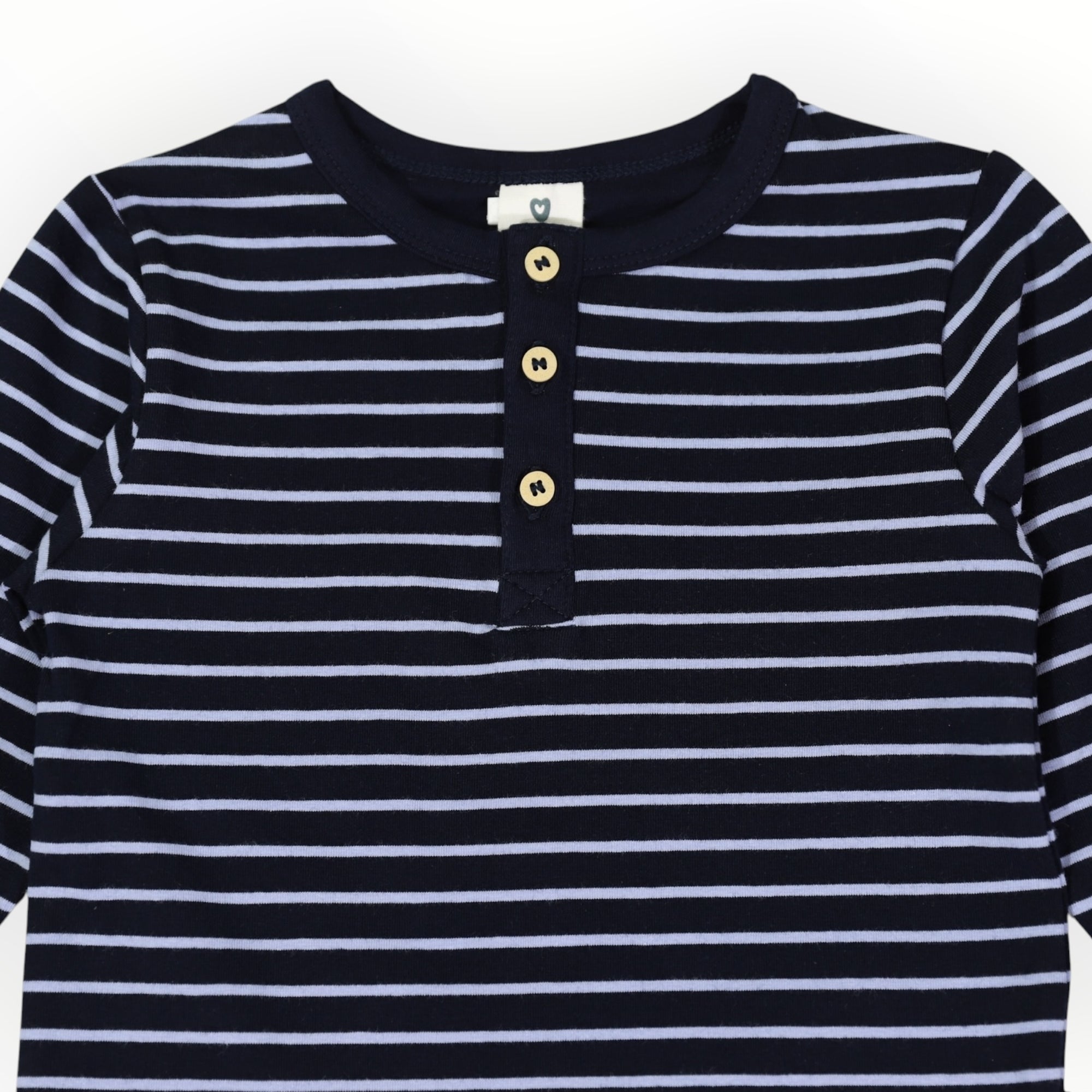 Striped Cotton Henley Top Blue