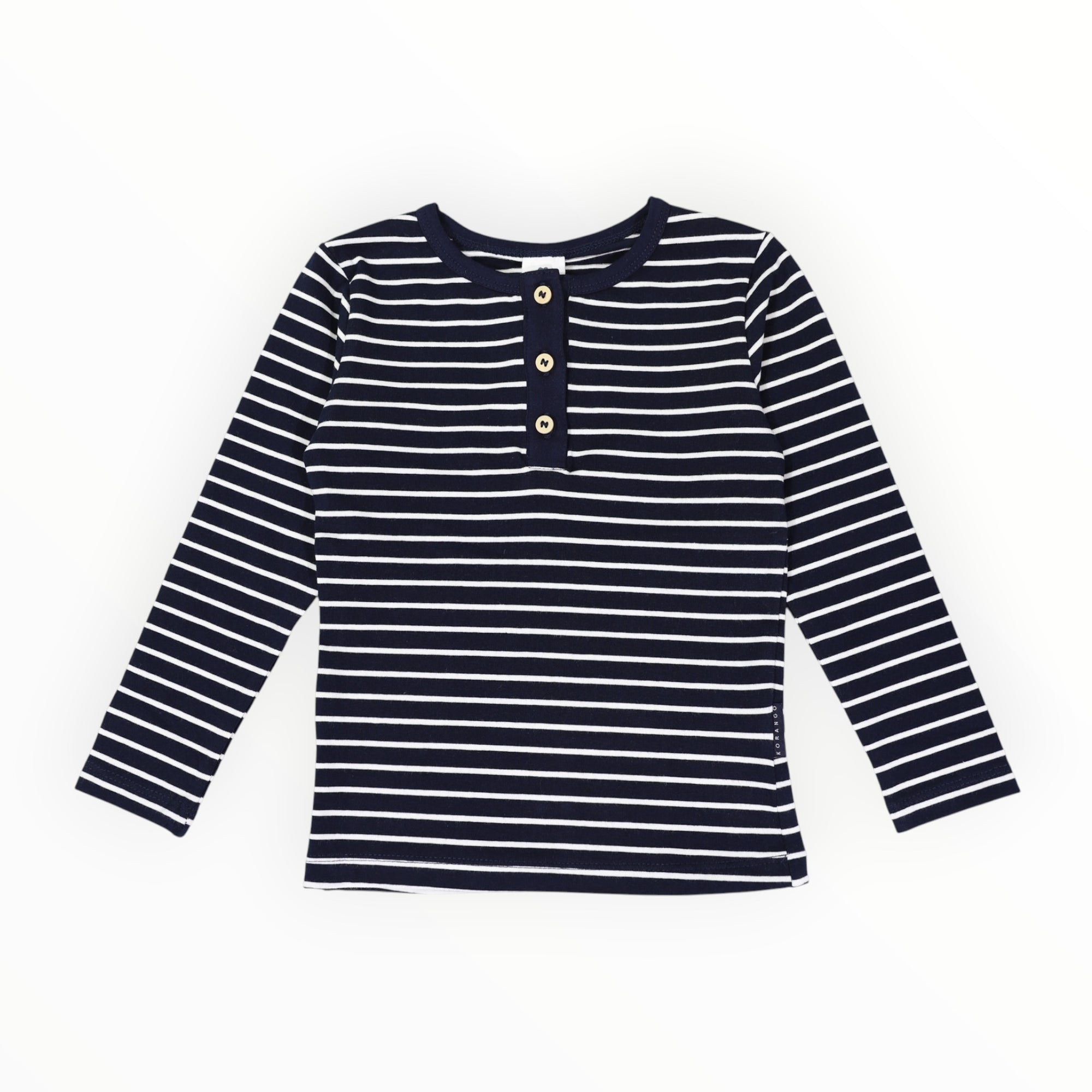 Cotton Henley Top Navy Stripe