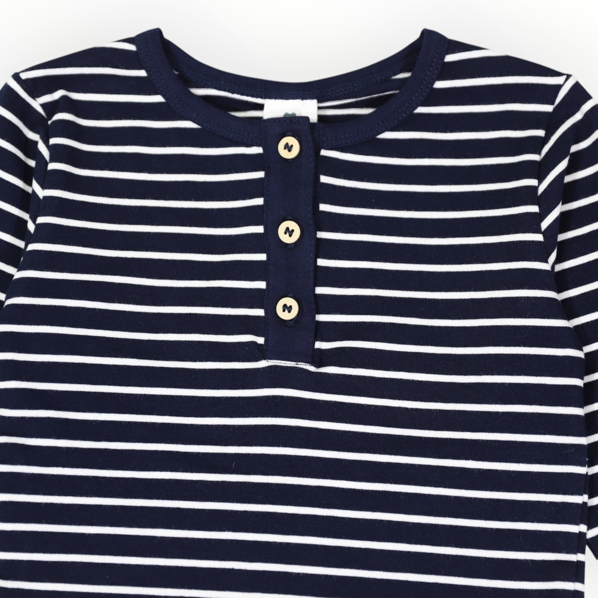 Cotton Henley Top Navy Stripe