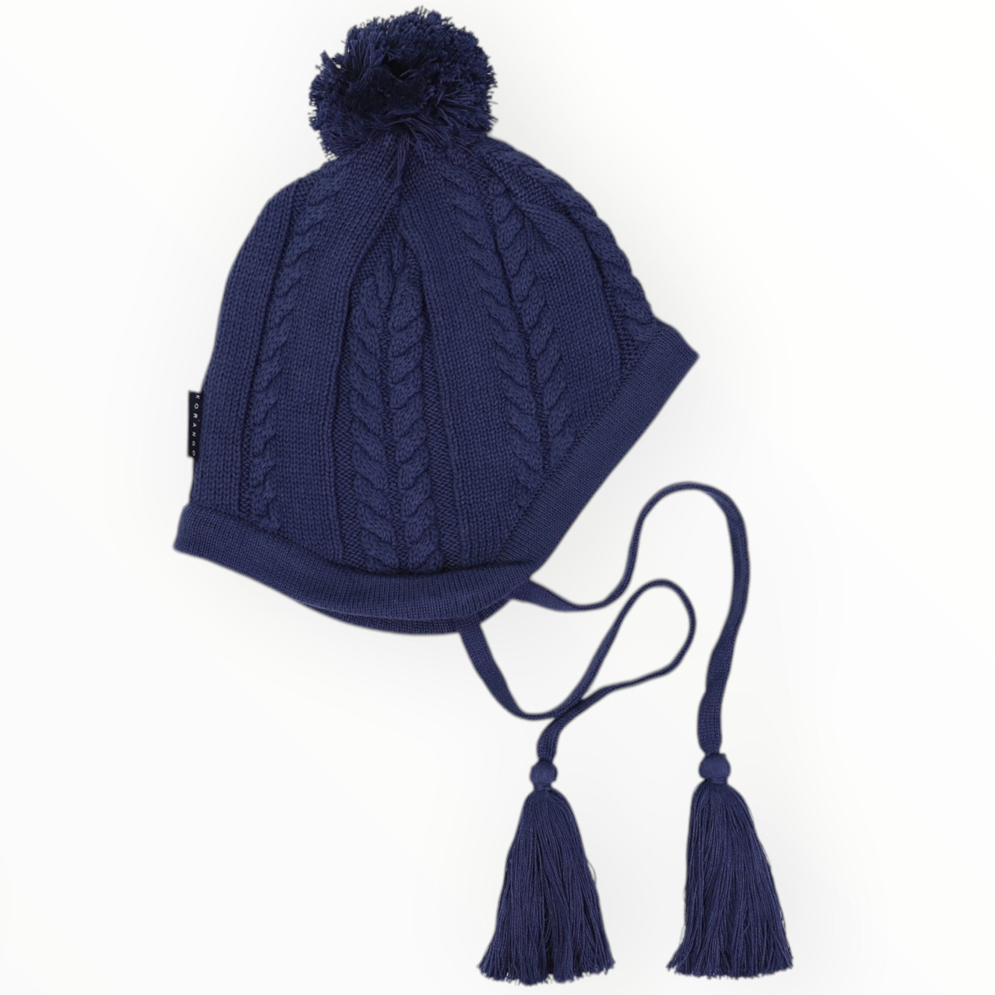 Soft Cable Knit Beanie with Tassles Navy