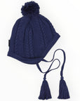Soft Cable Knit Beanie with Tassles Navy