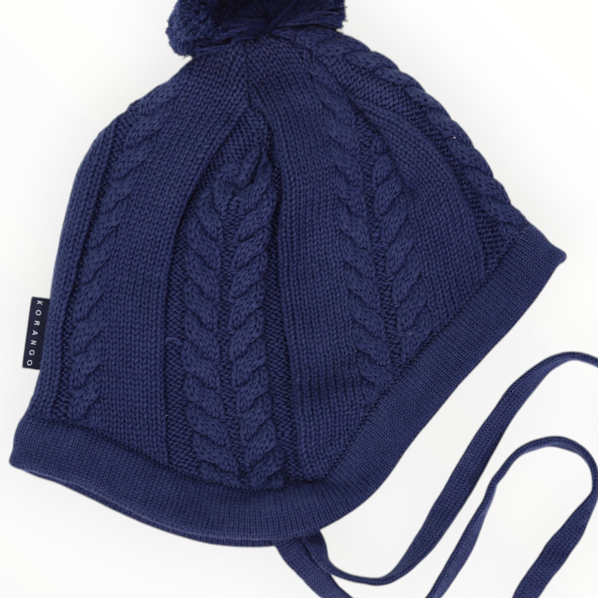 Soft Cable Knit Beanie with Tassles Navy