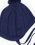 Soft Cable Knit Beanie with Tassles Navy