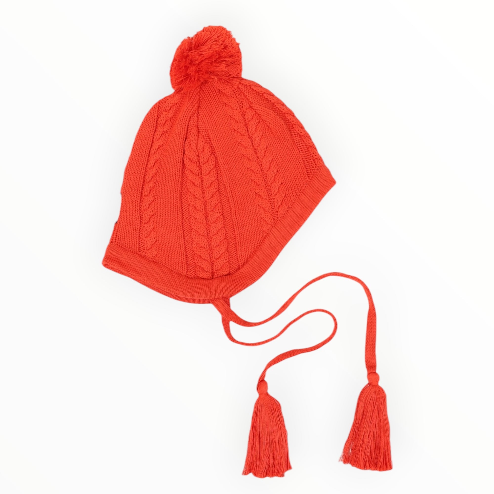 Soft Cable Knit Beanie with Tassles Red