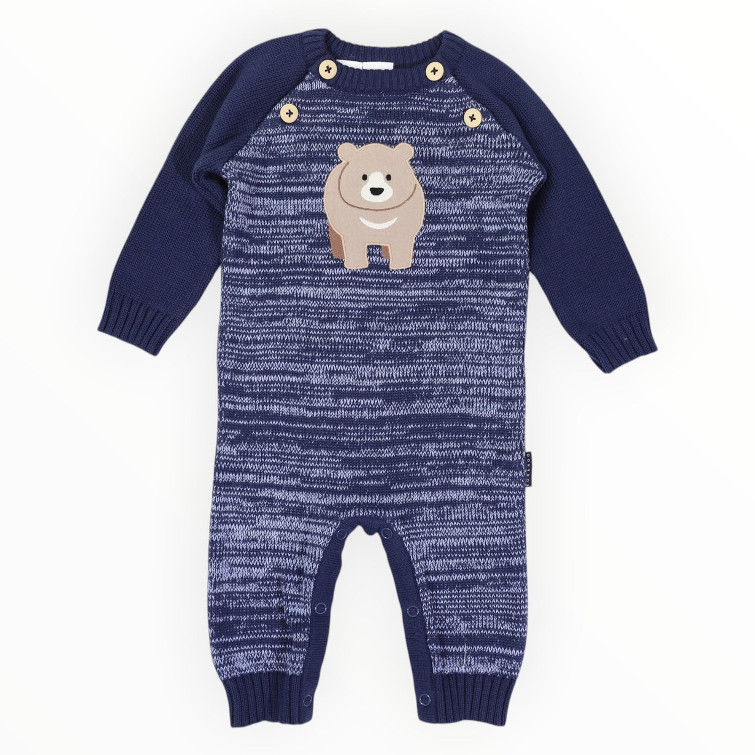 Bear Fleck Knit Romper Blue