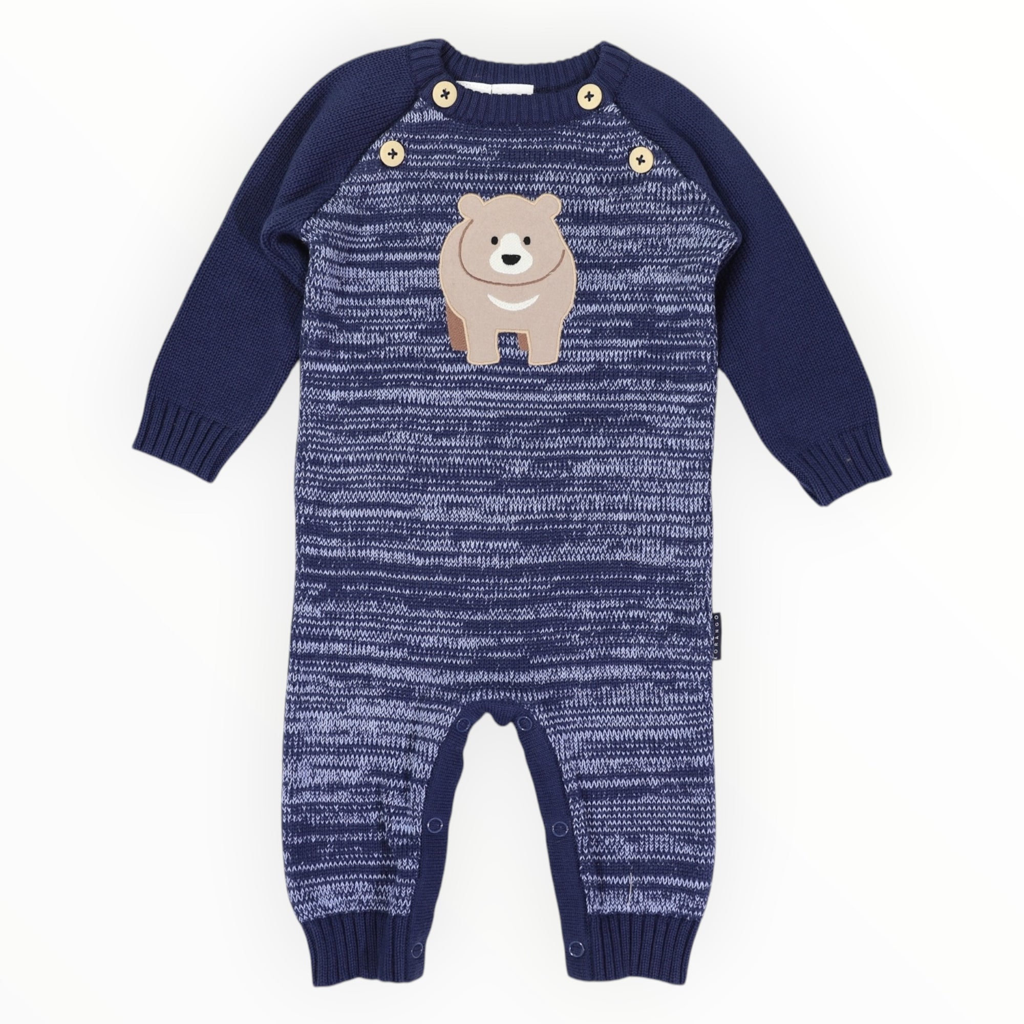 Bear Fleck Knit Romper Blue