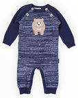 Bear Fleck Knit Romper Blue