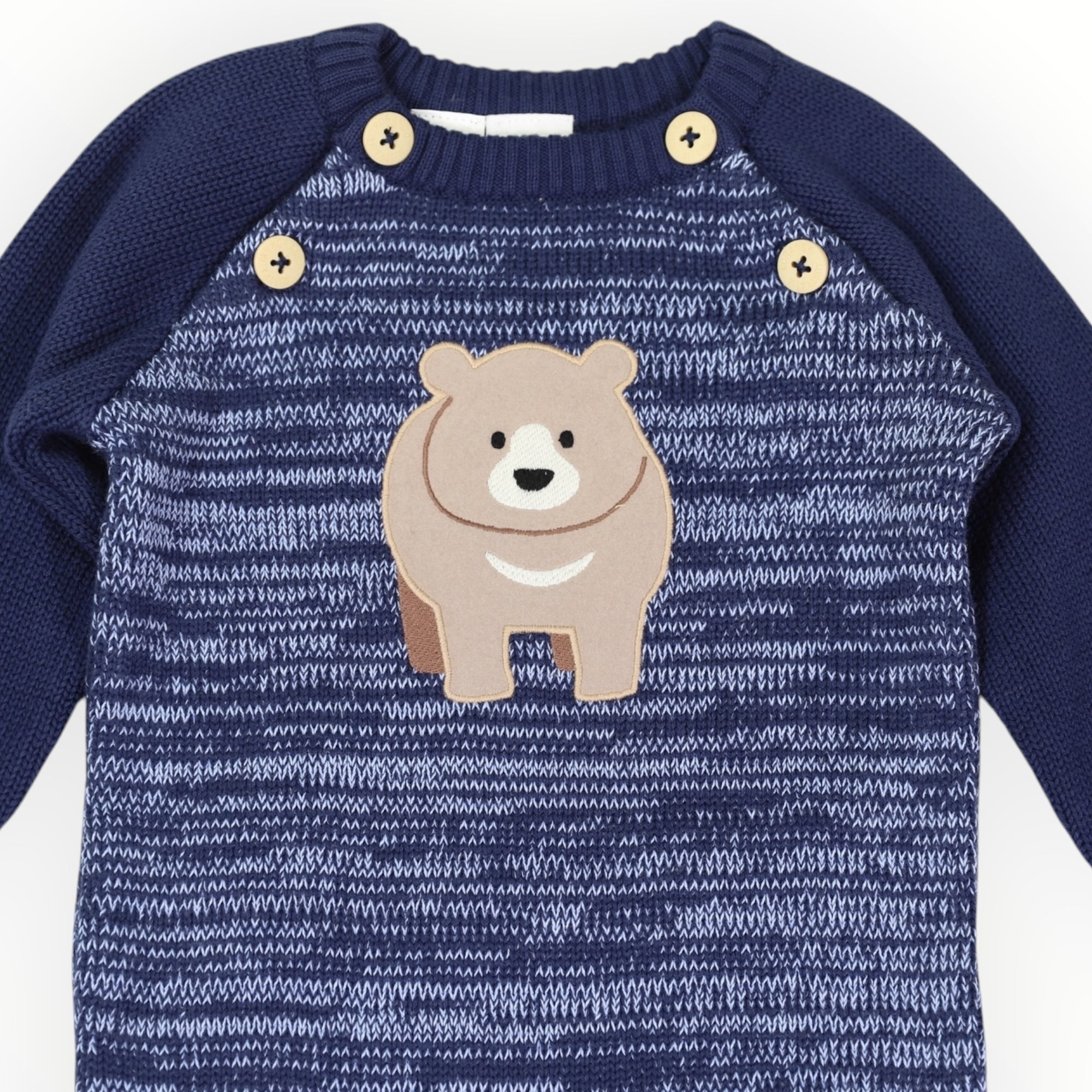 Bear Fleck Knit Romper Blue