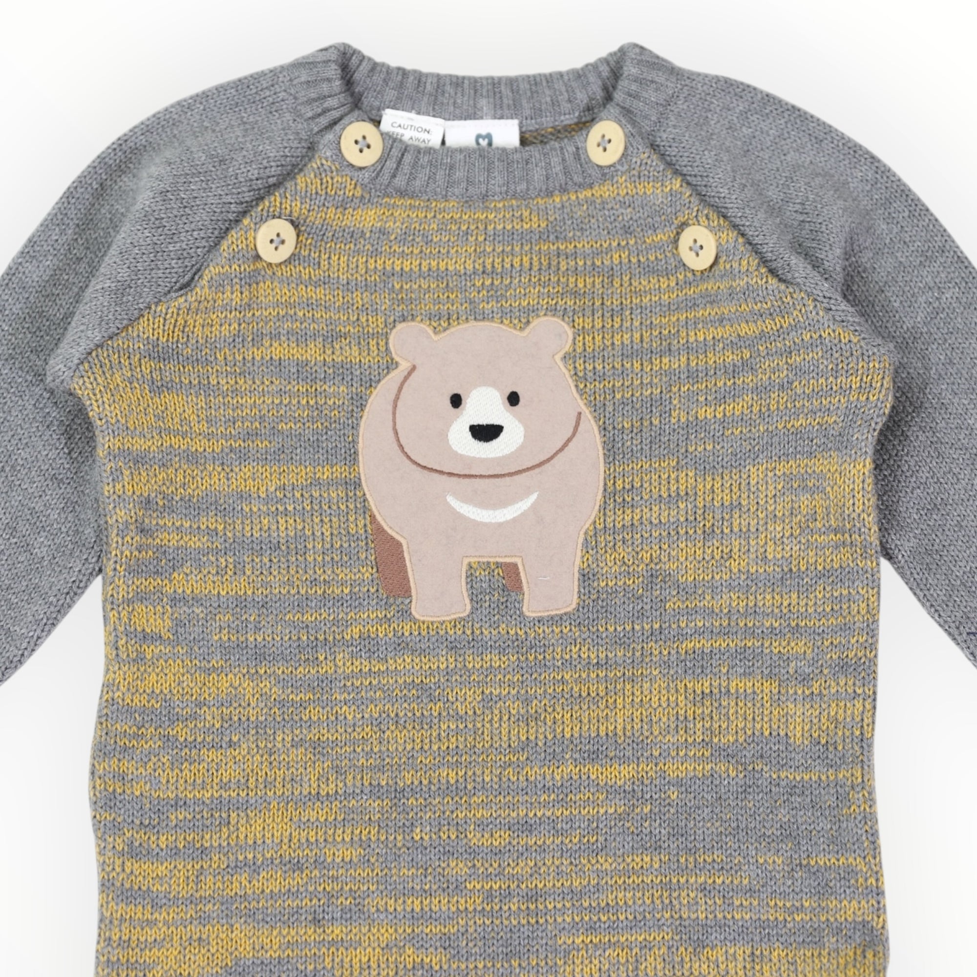 Bear Fleck Knit Romper Charcoal