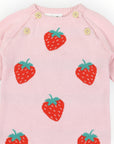 Strawberry Knit Romper Pink
