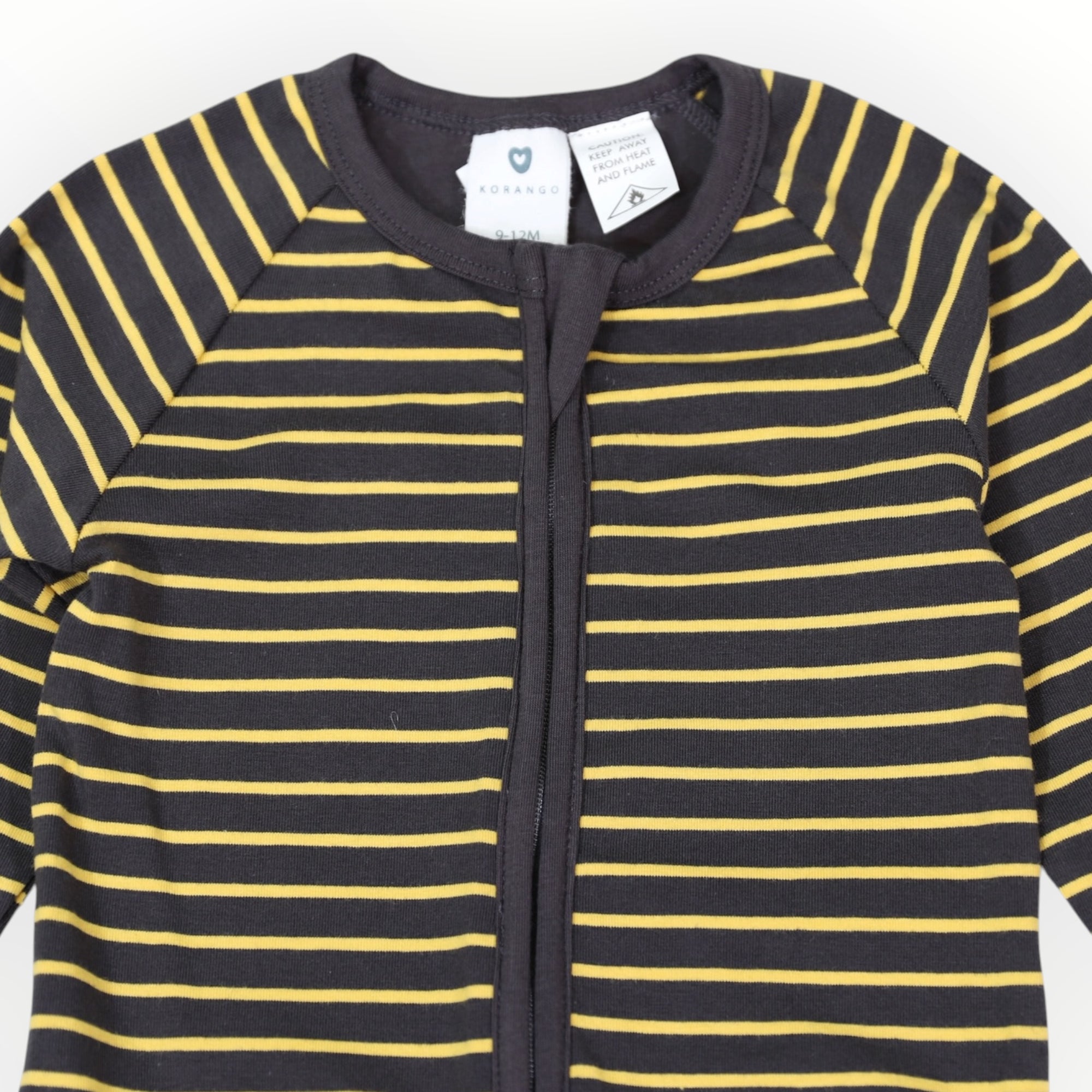 Striped Zip Cotton Romper Charcoal