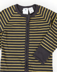 Striped Zip Cotton Romper Charcoal
