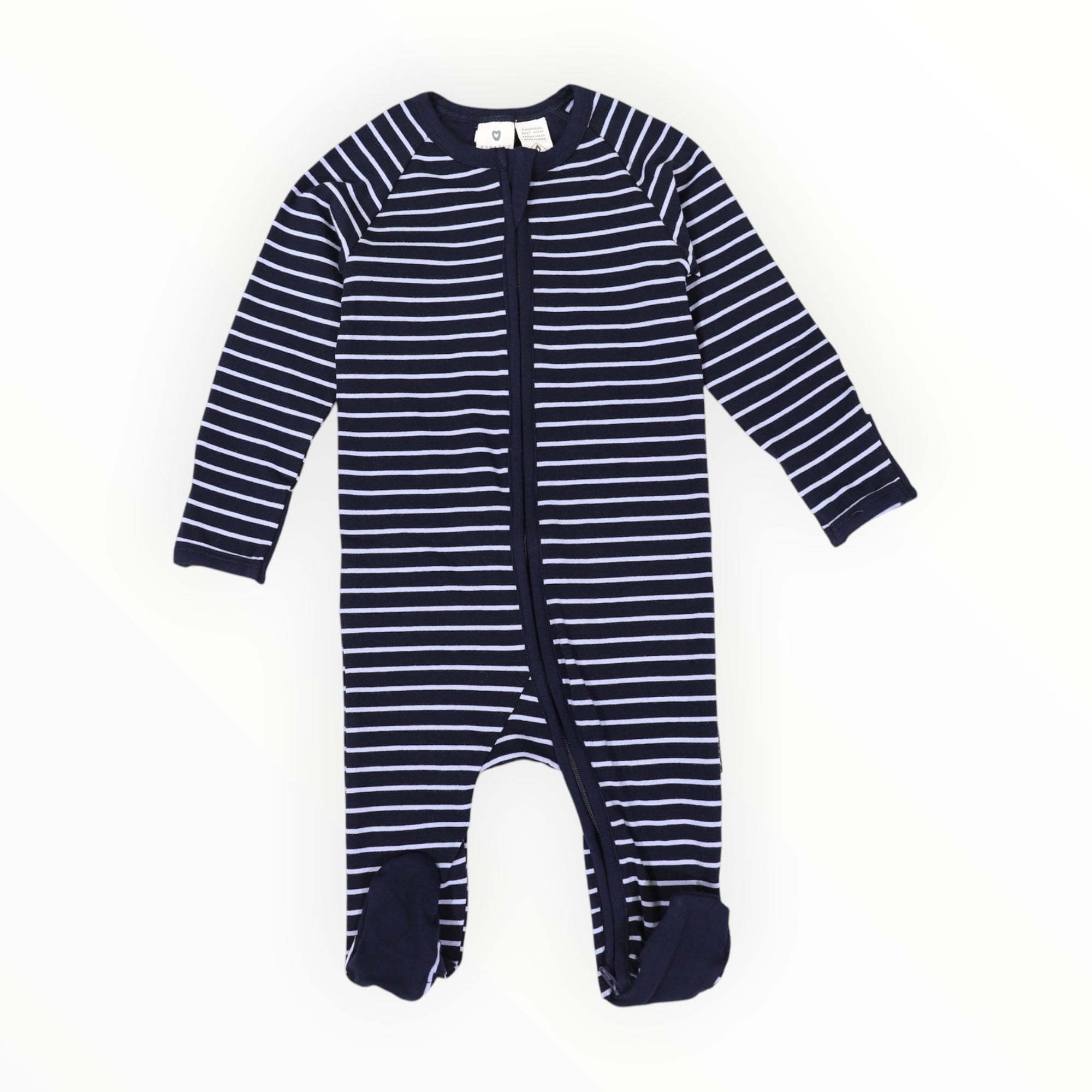 Striped Zip Cotton Romper Blue