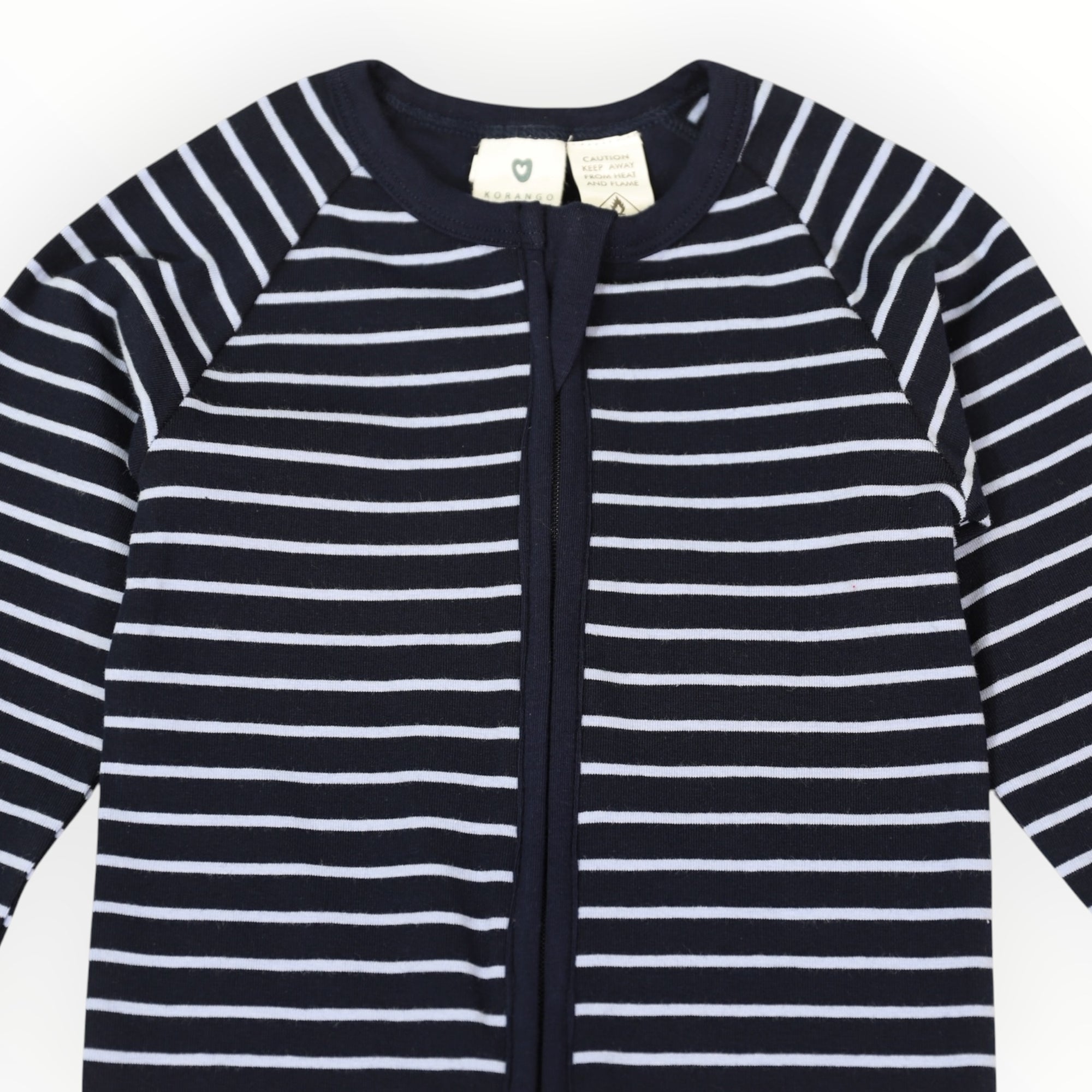 Striped Zip Cotton Romper Blue