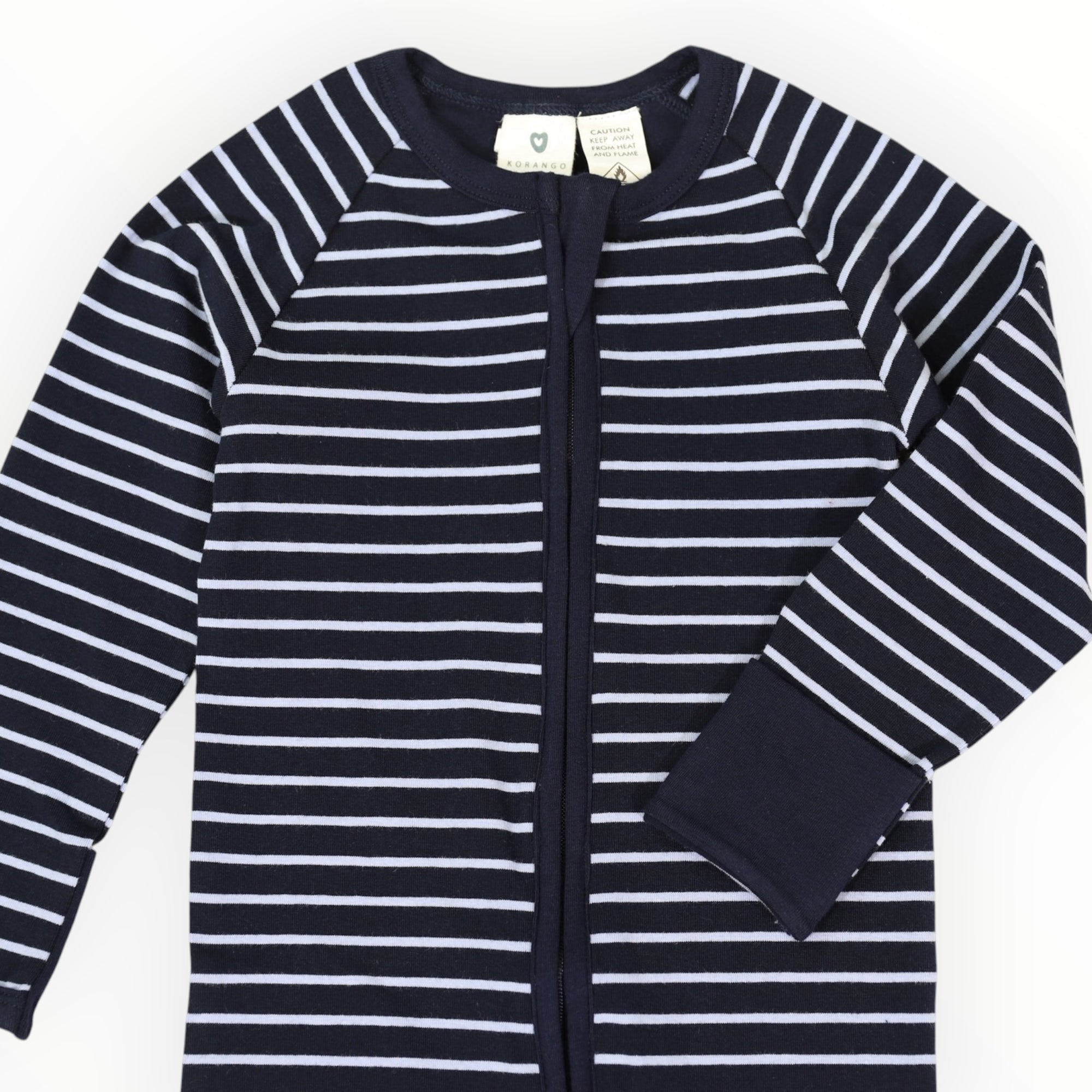 Striped Zip Cotton Romper Blue
