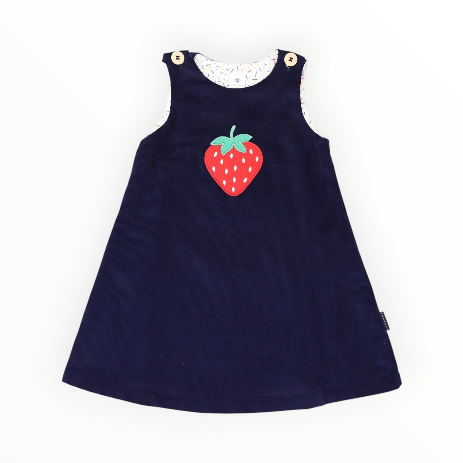 Strawberry Appliqued Cord Dress Navy
