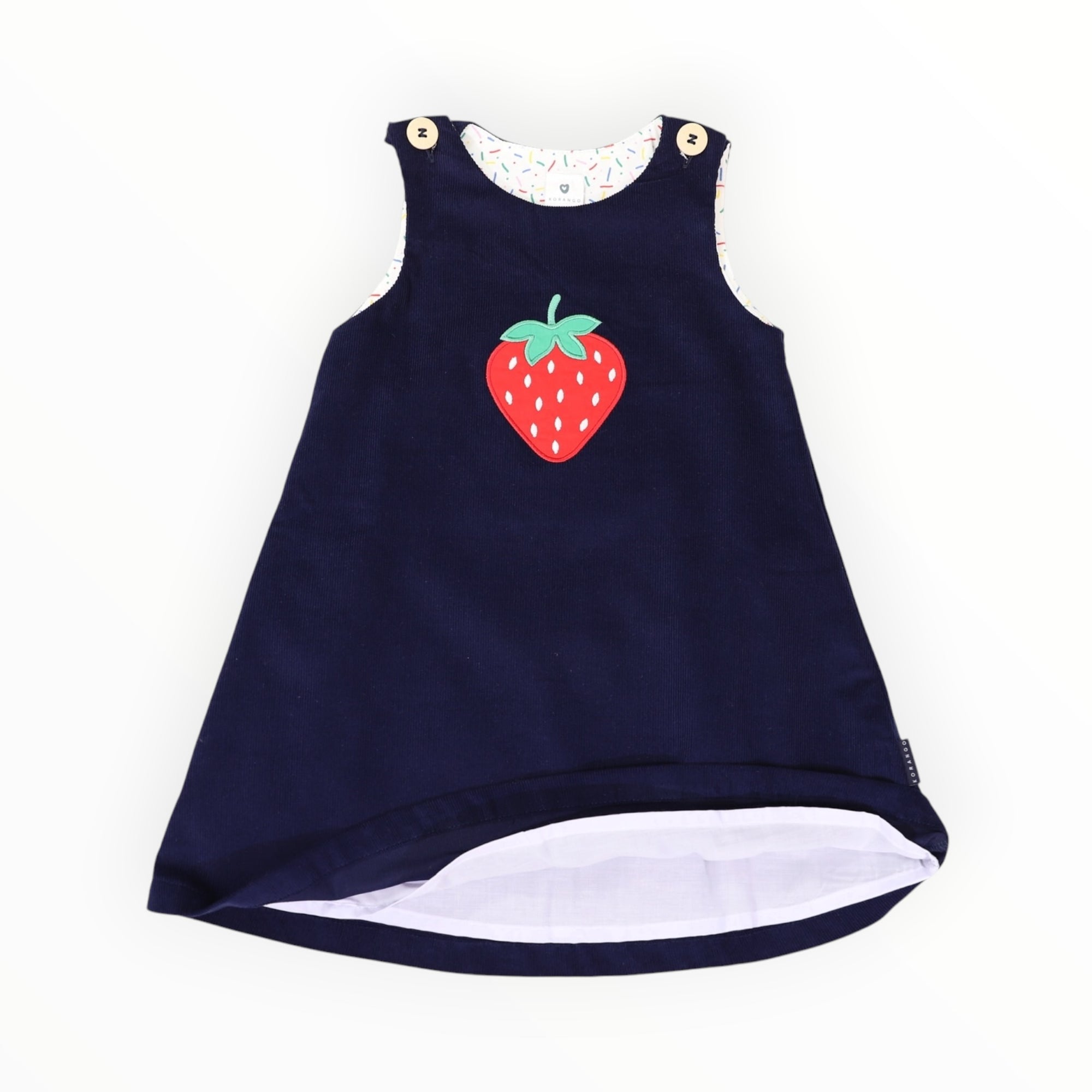 Strawberry Appliqued Cord Dress Navy