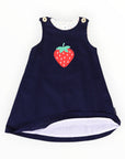 Strawberry Appliqued Cord Dress Navy