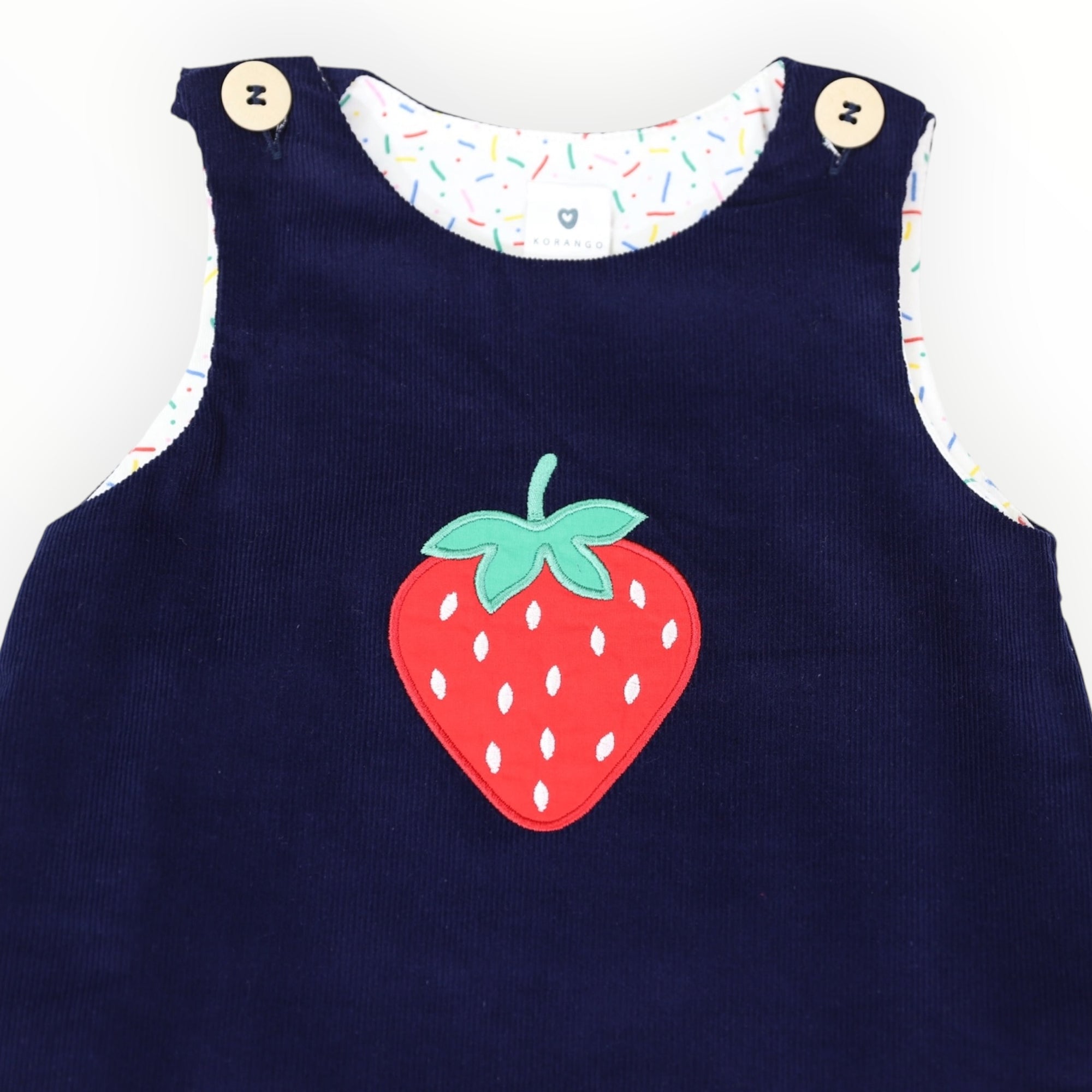 Strawberry Appliqued Cord Dress Navy