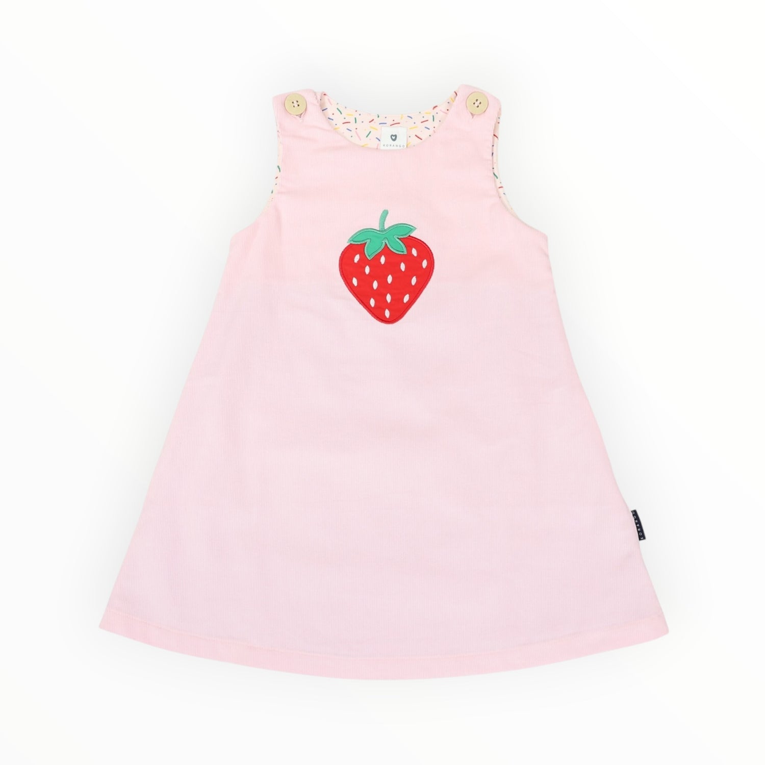 Strawberry Appliqued Cord Dress Pink