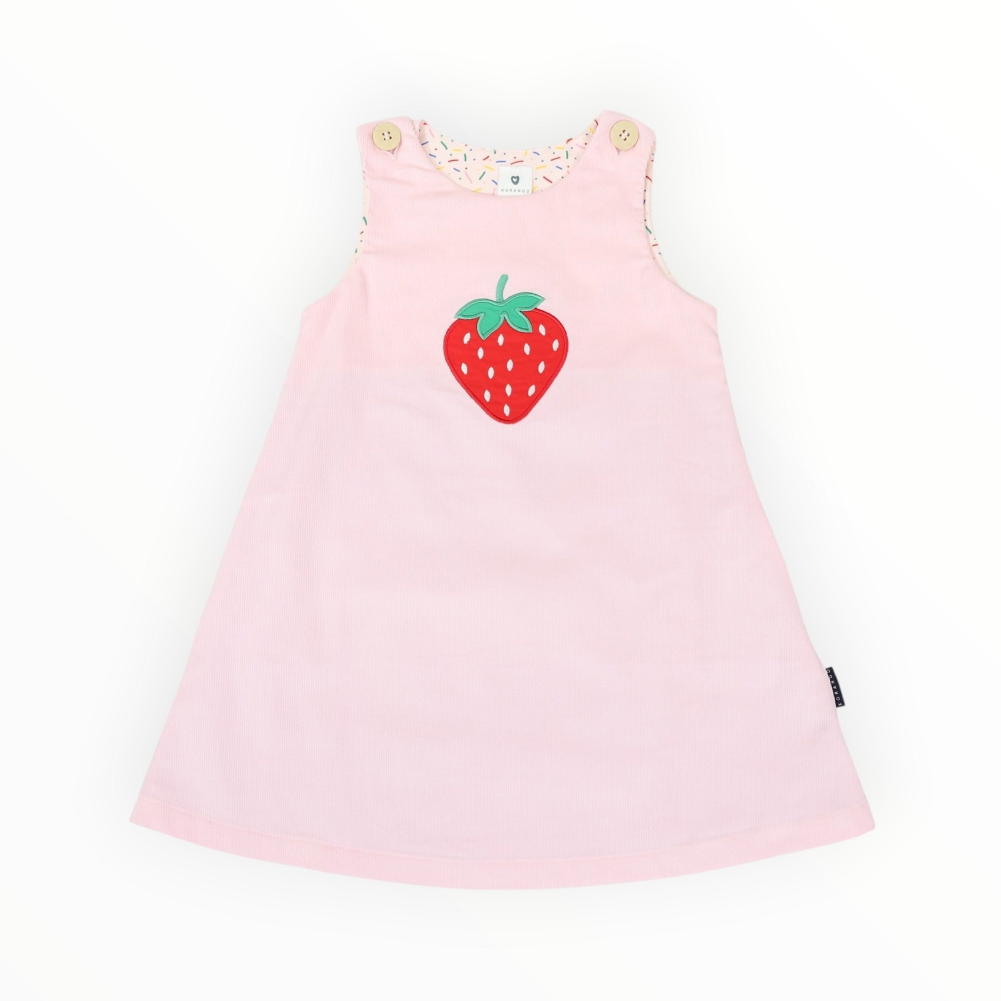 Strawberry Appliqued Cord Dress Pink