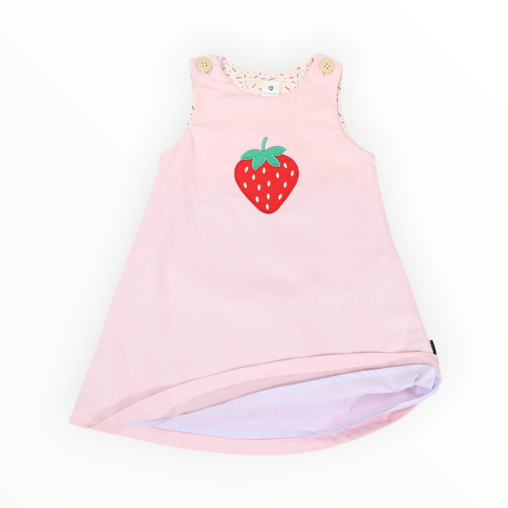 Strawberry Appliqued Cord Dress Pink