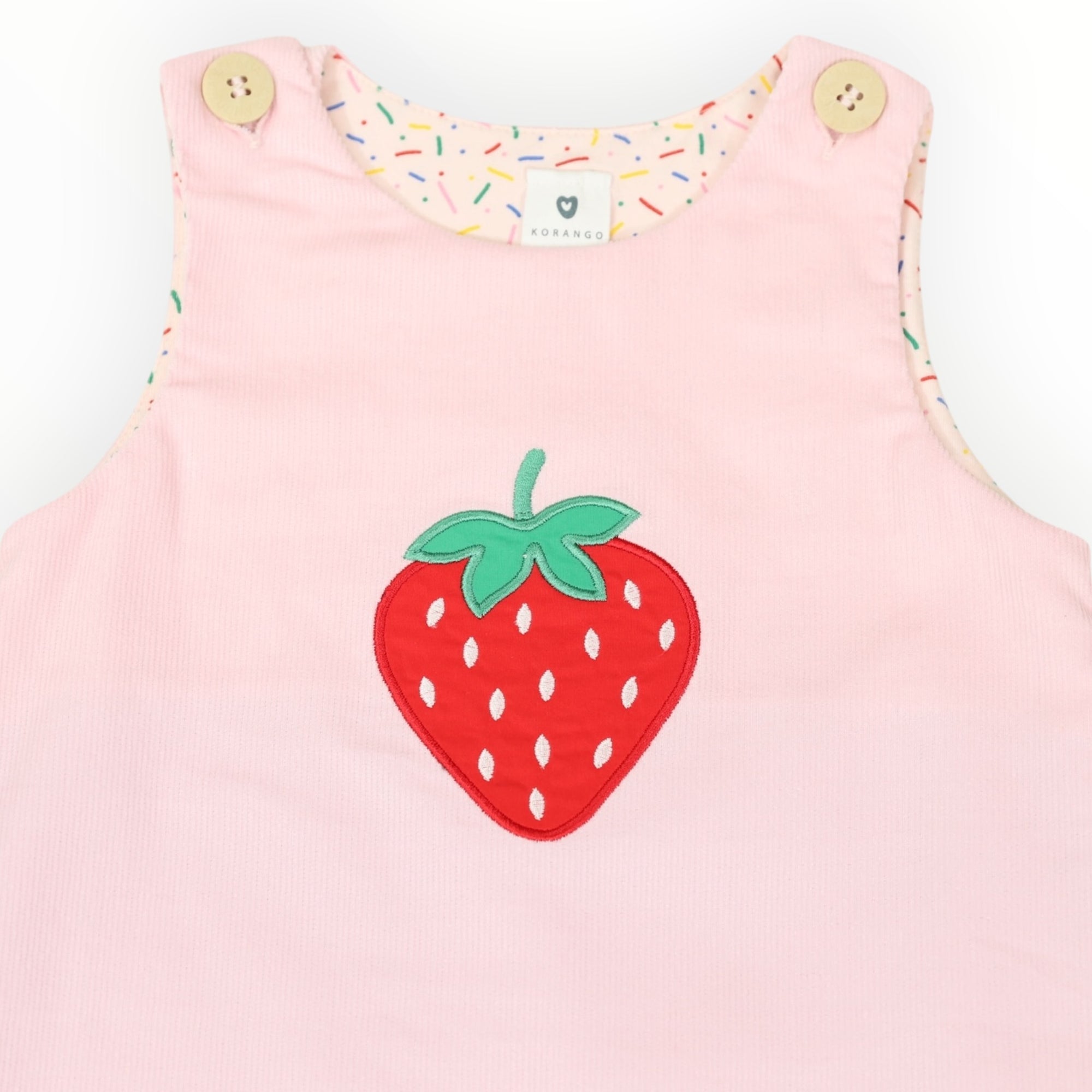 Strawberry Appliqued Cord Dress Pink