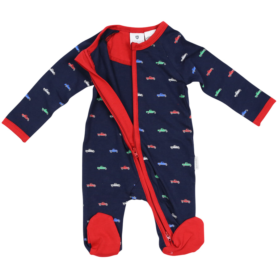Cotton Romper with Car Print Navy
