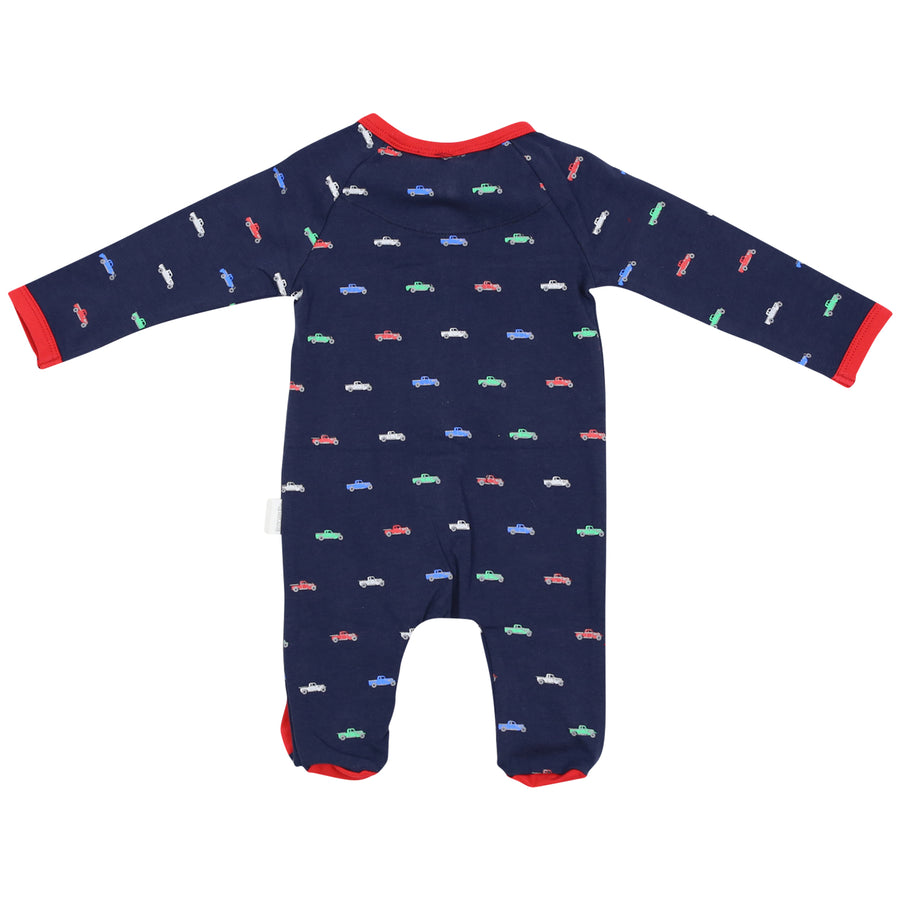Cotton Romper with Car Print Navy